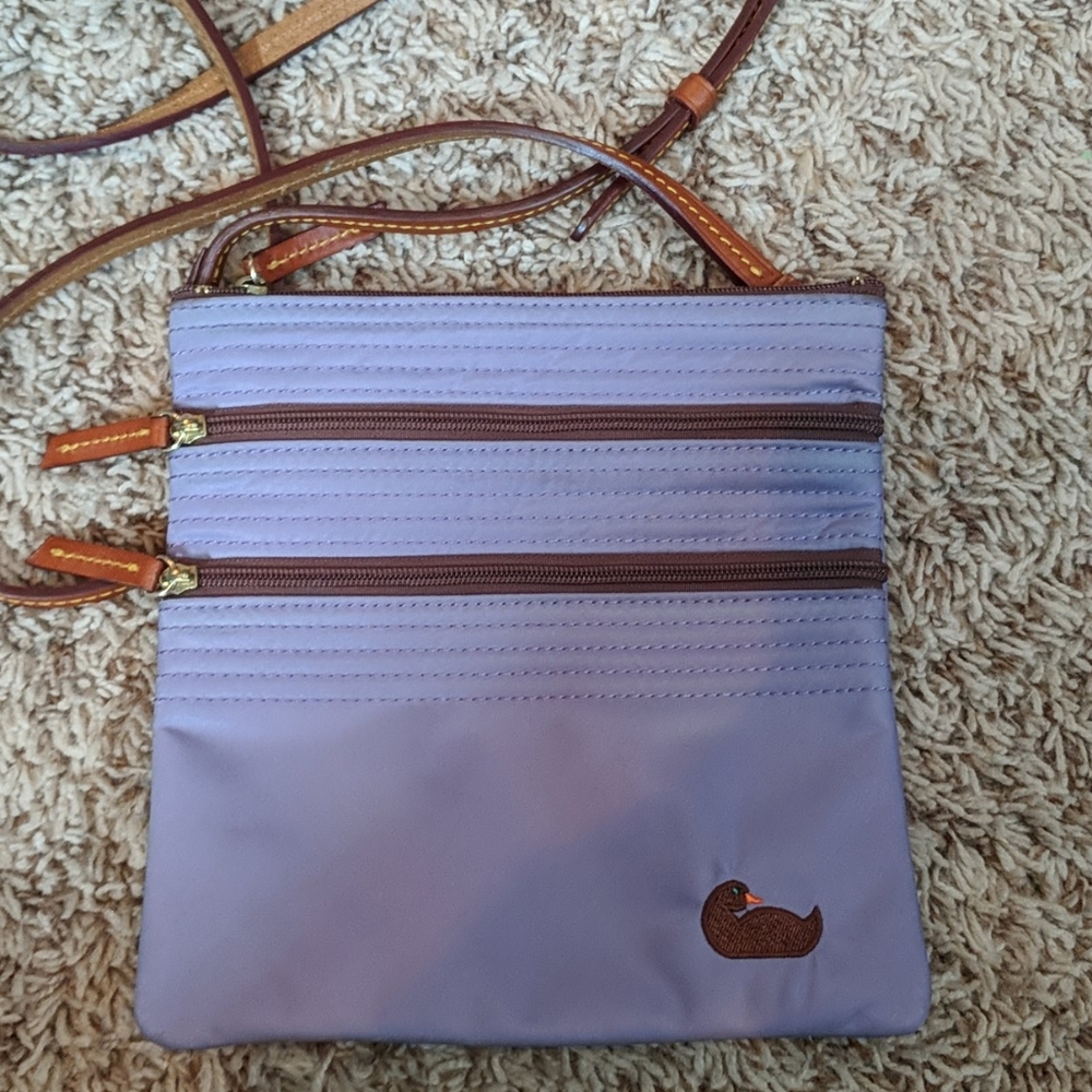 Dooney & Bourke Lavender Crossbody Bag with Brown Trim